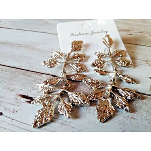 Silver-Tone Leaf Dangle Earrings